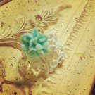 White Cabochon Mint Green Rose Flower Ring