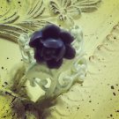 White Cabochon Dark Purple Rose Flower Ring