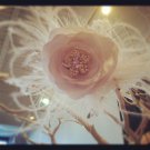 White Bridal Silk Flower Hair Clip with Rhinestone Centerpiece and Feathers