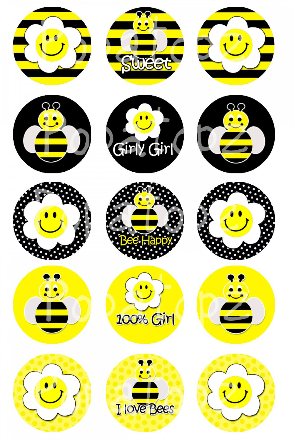 Bumble Bees Digital Bottlecap Images 1 Inch Circle