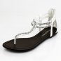WALTZ-220 Rhinestone T-Strap Flat Thong Sandals-White