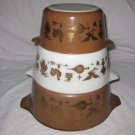 Vintage Pyrex Early Americana Nesting Cinderella Mixing Bowls Brown & Gold  free shipping!!!