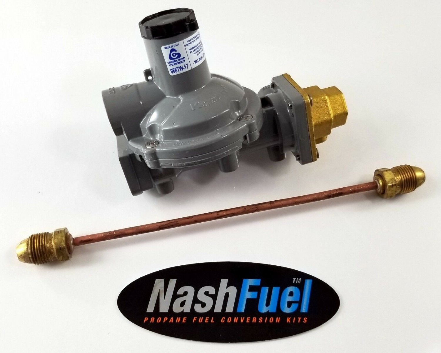 988TW17 TWIN STAGE PROPANE REGULATOR PIGTAIL POL POL TANK CONNECTION