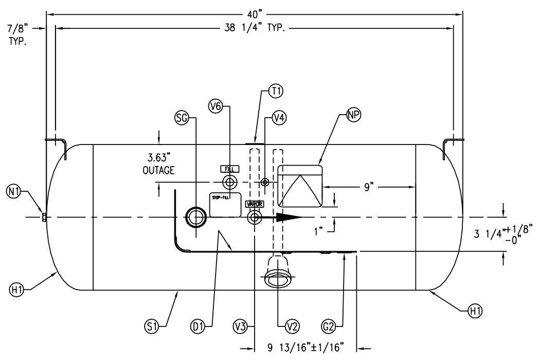 14X40 19 GALLON PROPANE TANK RV MOTORHOME LPG FRAME MOUNT MOTOR HOME