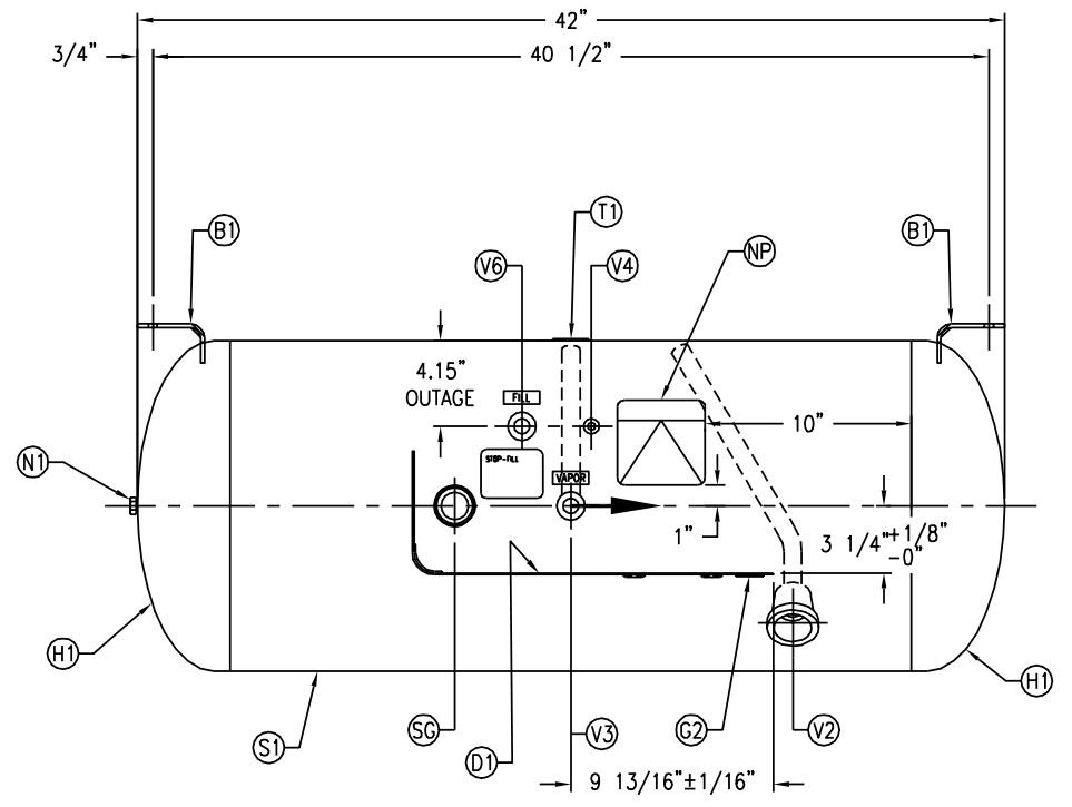 16X42 26 GALLON PROPANE TANK RV MOTORHOME LPG FRAME MOUNT MOTOR VAPOR