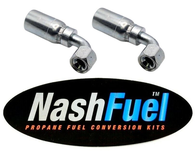 Propane Crimp Fitting 3/8" 45° SAE Flare 90° Short Elbow Bend 3/8" Hose