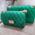 Stylish Metallic-Toned Diamond Pattern Silicone Flap Bag Green
