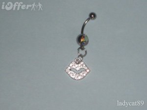 **CLEAR TOUCHSTONE LIPS BELLY RING  Handmade