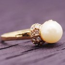 9K Yellow GOLD Layered ring with Simulated Pearl Size 7.5