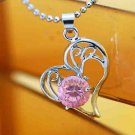 18K Gold Electroplated Heart with Pink Cubic Zirconia Necklace