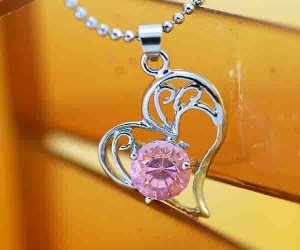 18K Gold Electroplated Heart with Pink Cubic Zirconia Necklace