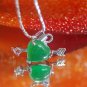 Solid 18K Gold Clad Simulated Jade Cupid Heart Necklace