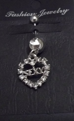 **CLEAR RHINESTONE "SEXY" BELLY BUTTON PIERCING 14G