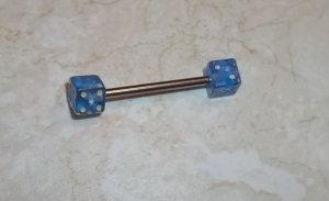 **Baby Blue Double Dice Tongue Piercing 14G