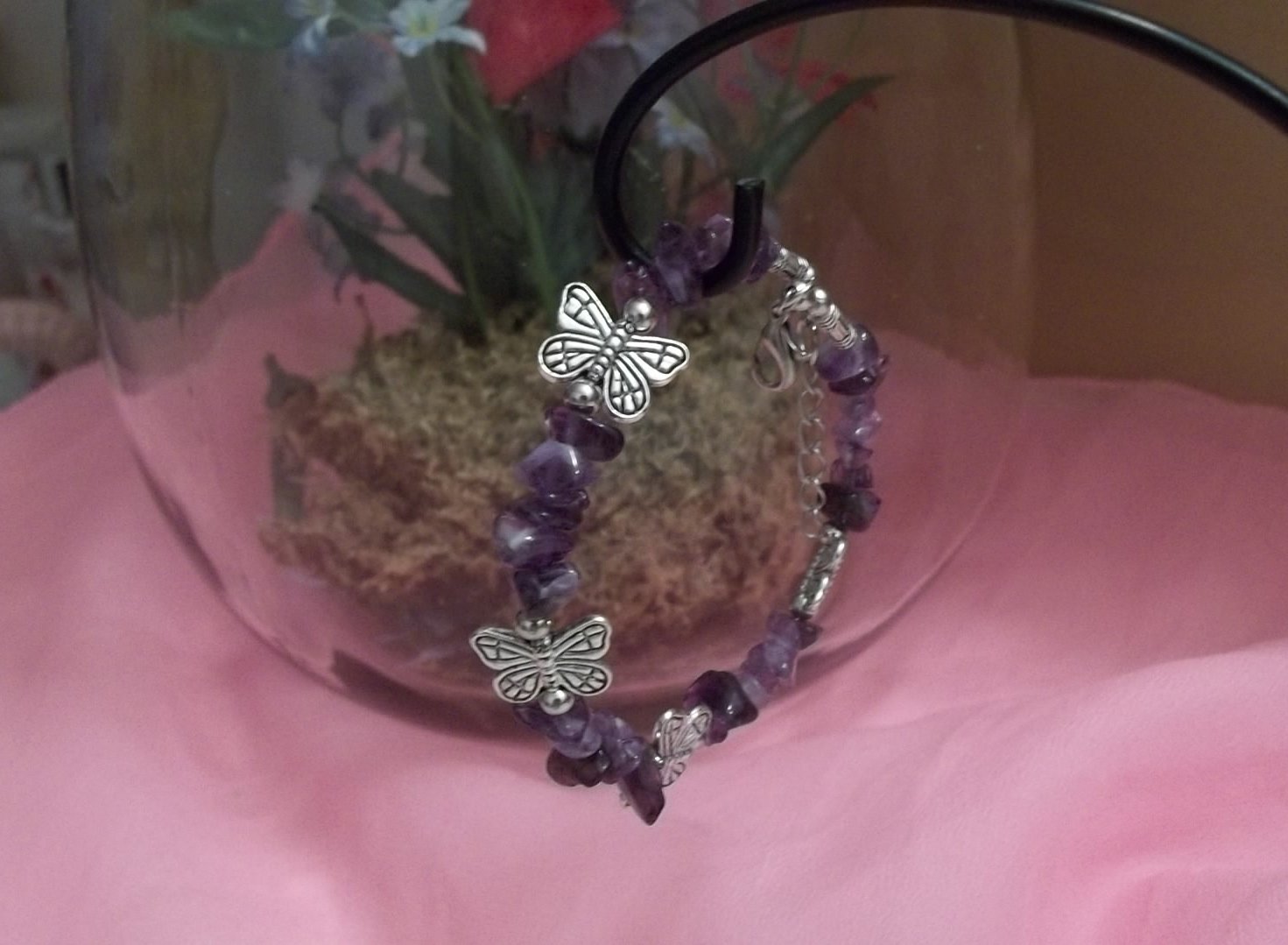 **Butterfly Bracelet with Purple Chip Bead Amethyst