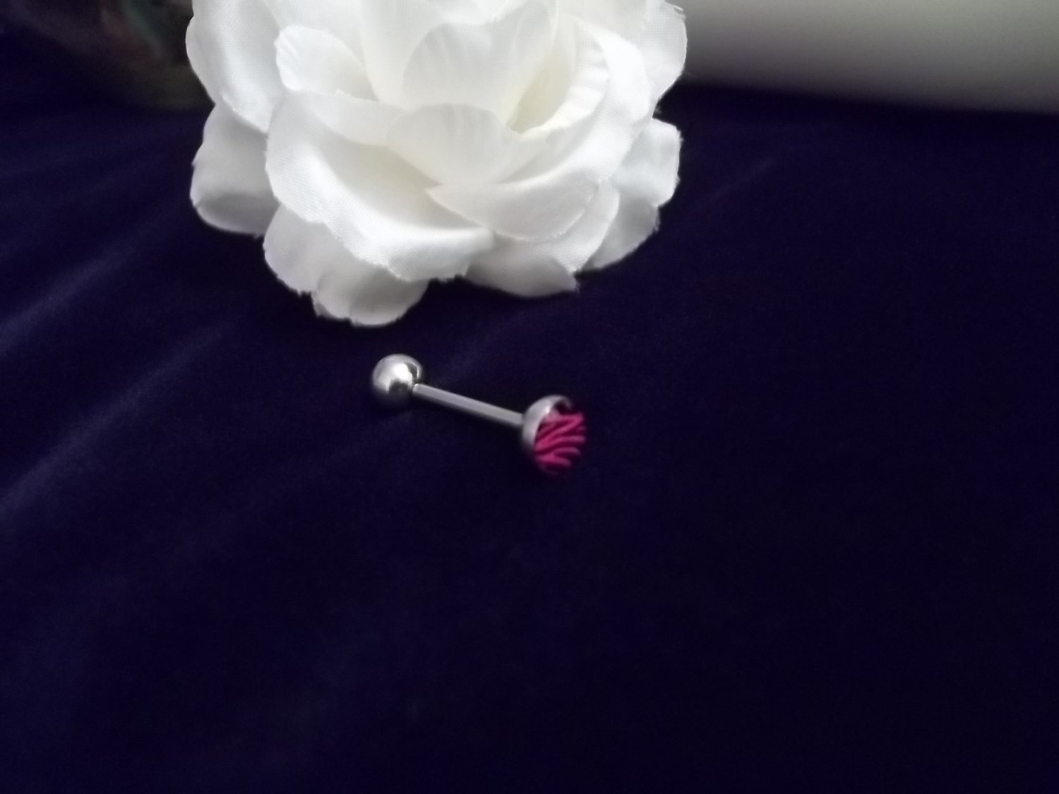 **Hot Pink Tiger Print Tongue Piercing 14G