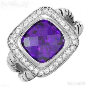 BEAUTIFUL 925 Sterling Silver/Amethyst CZ Cable  RING