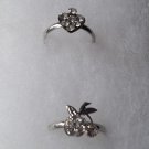 Heart and Cherry Rhinestone Toe Rings 2 Pack