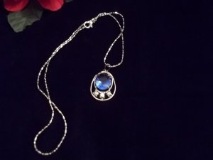 Oval 18K WGP Simulated Sapphire Necklace