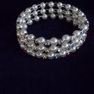 Three Row Pearl and Crystal Bracelet