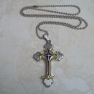 Stainless Steel Blue and Gold Fancy Cross Necklace