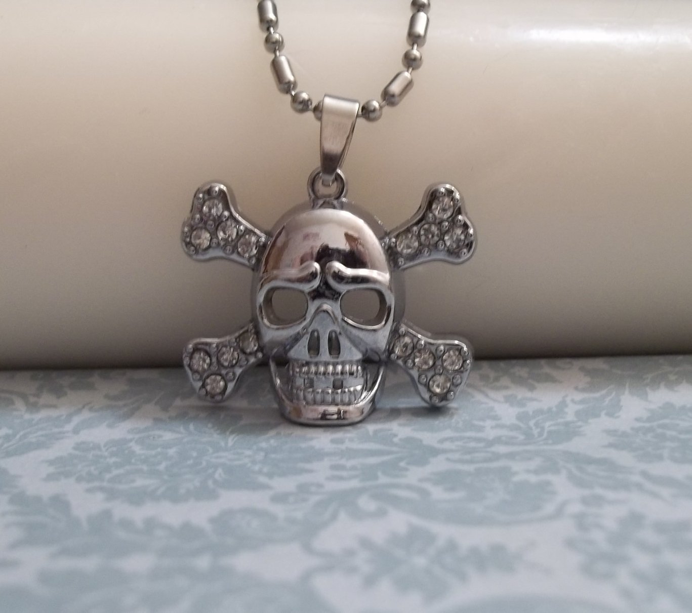 Rhinestone Skull and Crossbones Necklace