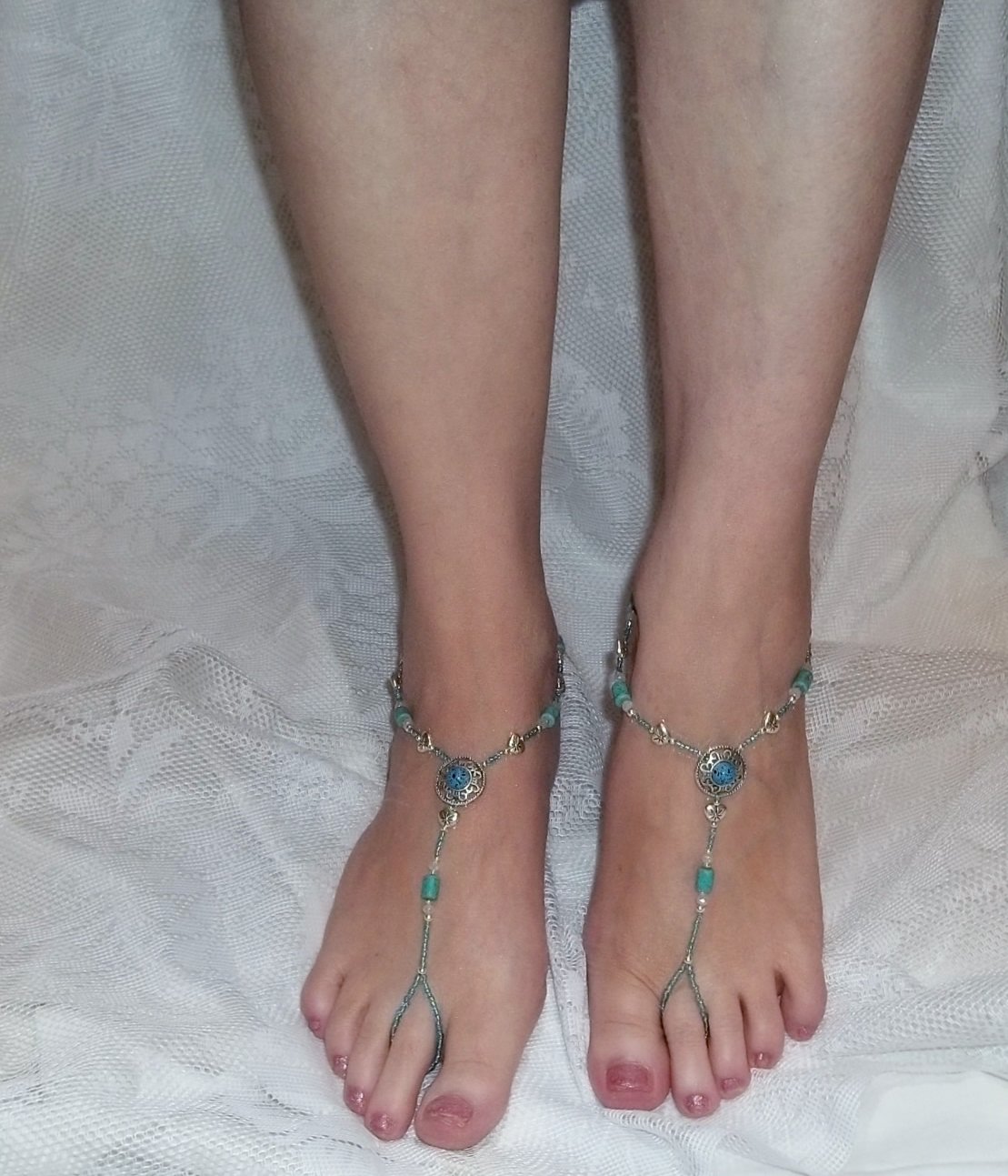 Turquoise Bead Barefoot Sandals