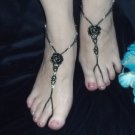 Black Glitter Rose Barefoot Sandals  Size 6-9