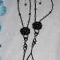 Black Glitter Rose Barefoot Sandals  Size 6-9