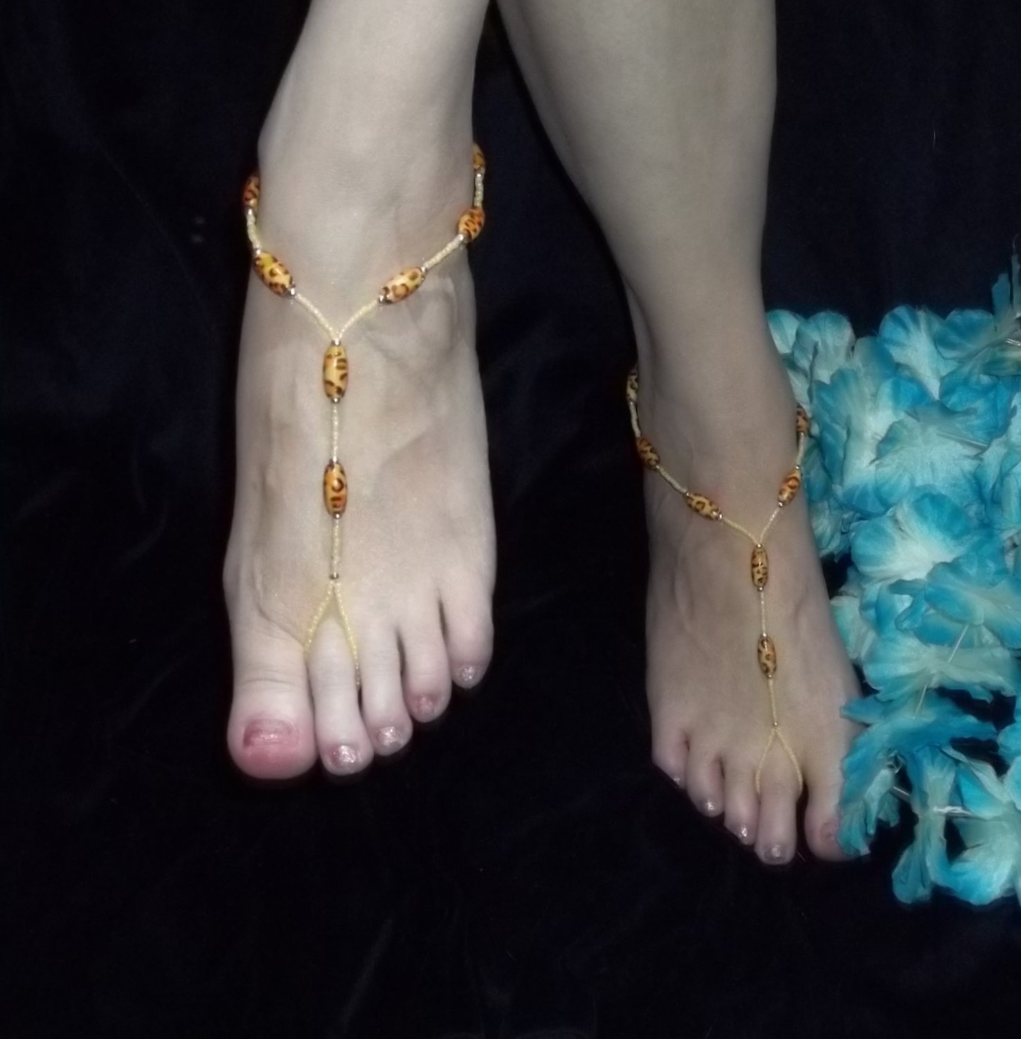 Leopard Bead Barefoot Sandals Size 6-9