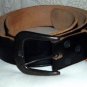 Vtg Black Leather Wide Belt Marked Buckle 46