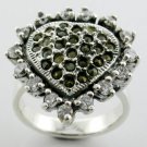 GORGEOUS GENUINE MARQUISATE & CREATED DIAMOND STERLING 925 SILVER RING