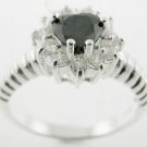 BEAUTIFUL CREATED DIAMOND & BLACK SAPPHIRE STERLING 925 SILVER RING