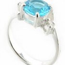 PRETTY 925 STERLING SILVER RING WITH CREATED  DIAMOND & BLUE TOPAZ