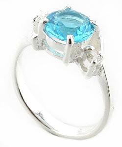 PRETTY 925 STERLING SILVER RING WITH CREATED DIAMOND & BLUE TOPAZ