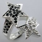 MODERN CREATED BLACK SAPPHIRE & DIAMOND Sterling 925 Silver RING