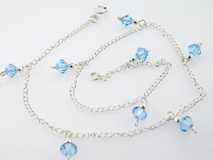 BEAUTIFUL CREATED AQUAMARINE 925 SILVER ANKLETS