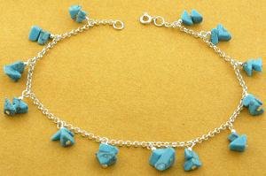 MODERN 925 STERLING SILVER ANKLET WITH CREATED TURQUOISE