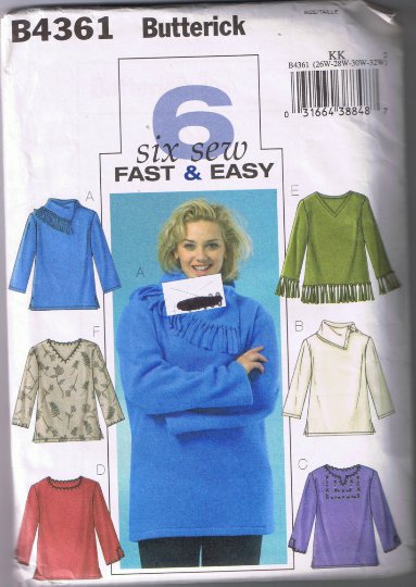 Butterick 4361 - Women's and Petite Top - Sizes 26W-32W - UNCUT Factory Folded
