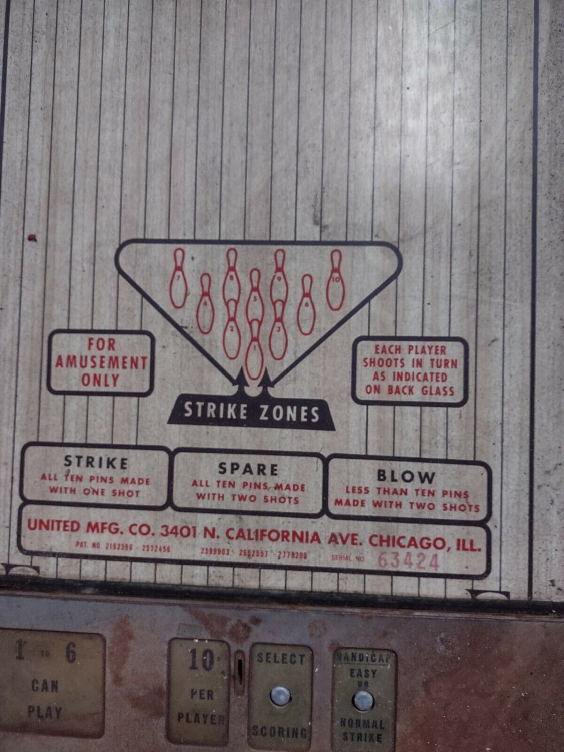 Vintage 1963 United's Astro Shuffle Alley Puck Bowling Arcade Machine