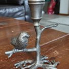 Vintage Silver-Tone Pewter Bird On A Limb Candlestick