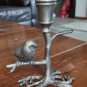 Vintage Silver-Tone Pewter Bird On A Limb Candlestick