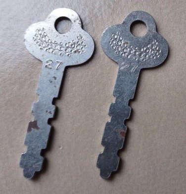 Nice Pair Of Antique Flat Skeleton Keys Marked "27" FREE SHIPPING