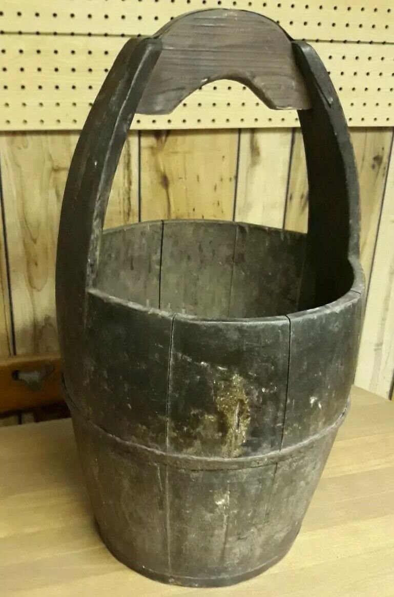 Large Antique Wooden Chinese Water Bucket