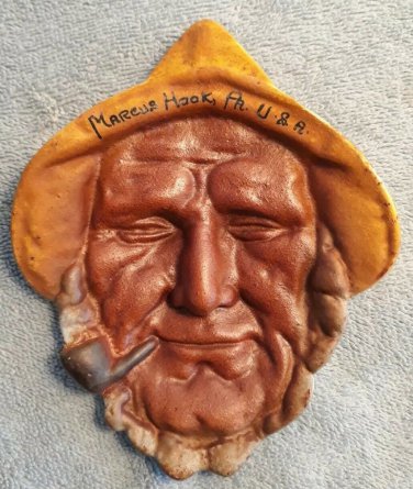 Vintage Souvenir Cast Iron Ashtray Trinket Tray Sailor w/Pipe Marcus Hook, PA