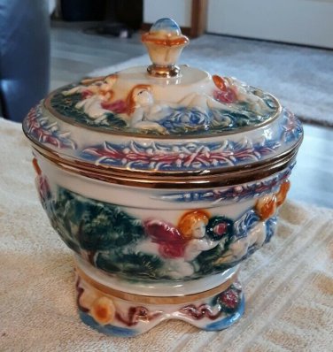 NORLEANS Hand Made Italy CAPODIMONTE  Footed Bowl Nudes Cherubs