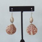 Calico Scallop Shell and Red Line Marble Earrings