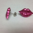 Pink Glitter Lips Earrings