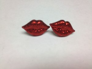 Red Glitter Lips Earrings