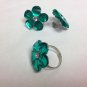 Green Flower Earrings/Ring Set